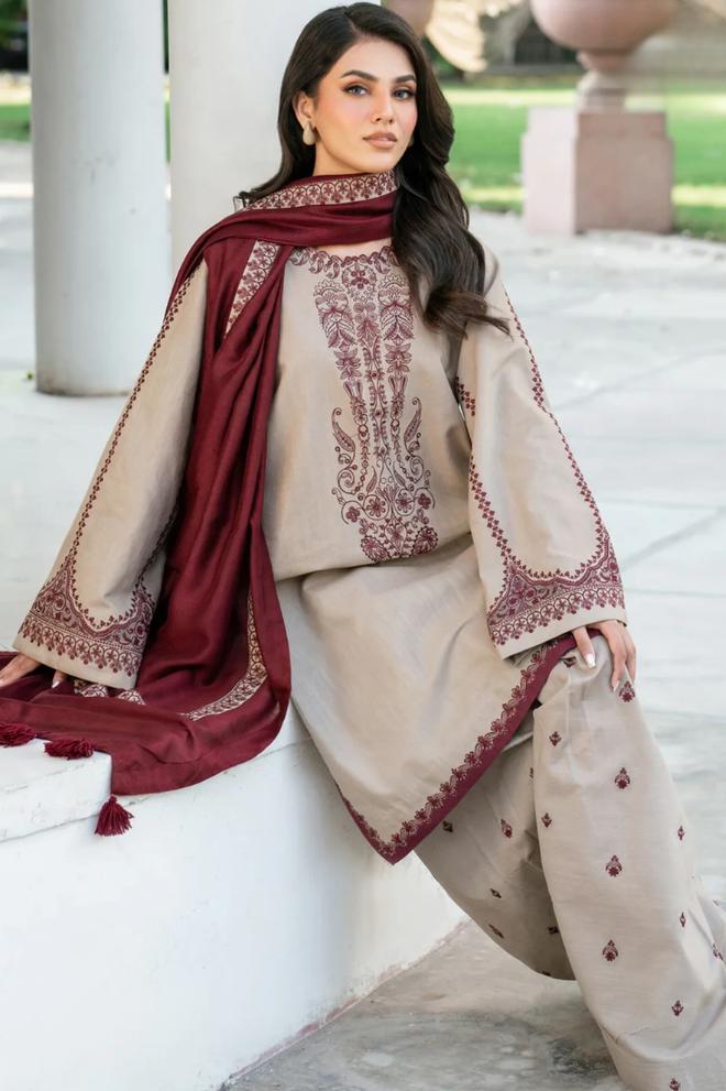 BAROQUE | DHANAK LUXURY UNSTITCHED EMB | 3PC | EMB WOOL SHAWL