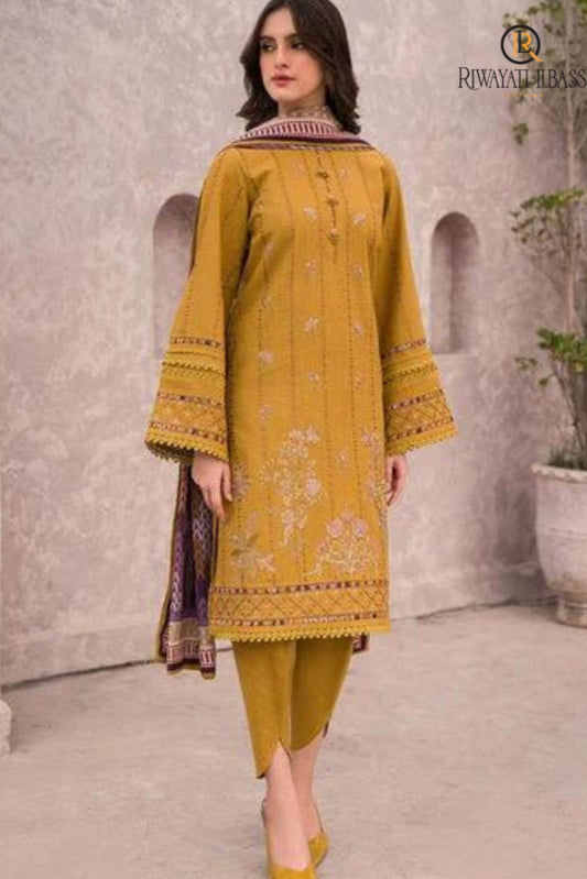 JAZMIN | DHANAK UNSTITCHED EMB | 3PC