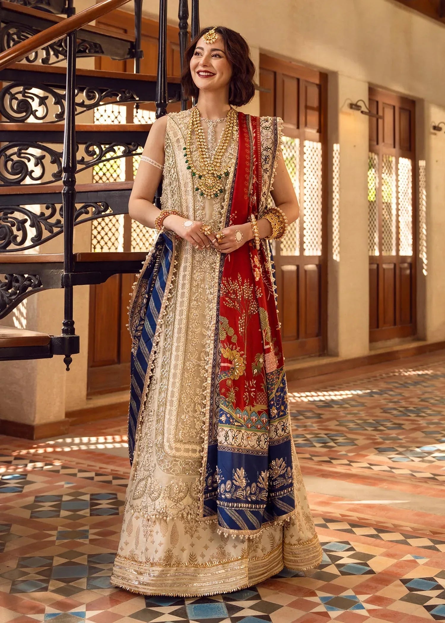CRIMSON ORGANZA UNSTITCHED EMB SUIT