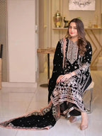 ANEELA’S VELVET UNSTITCHED EMB 3PC