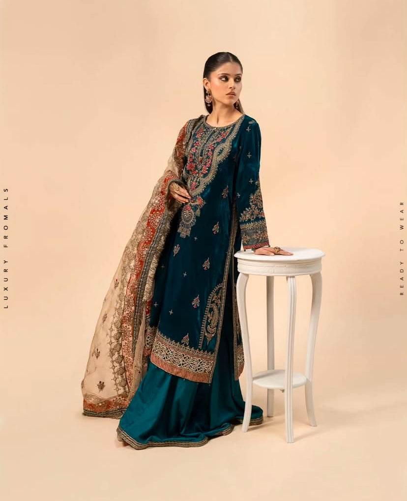 MARIA.B VELVET UNSTICHED EMB 3PC