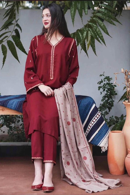 ASLING | DHANAK UNSTITCHED EMB | 3PC